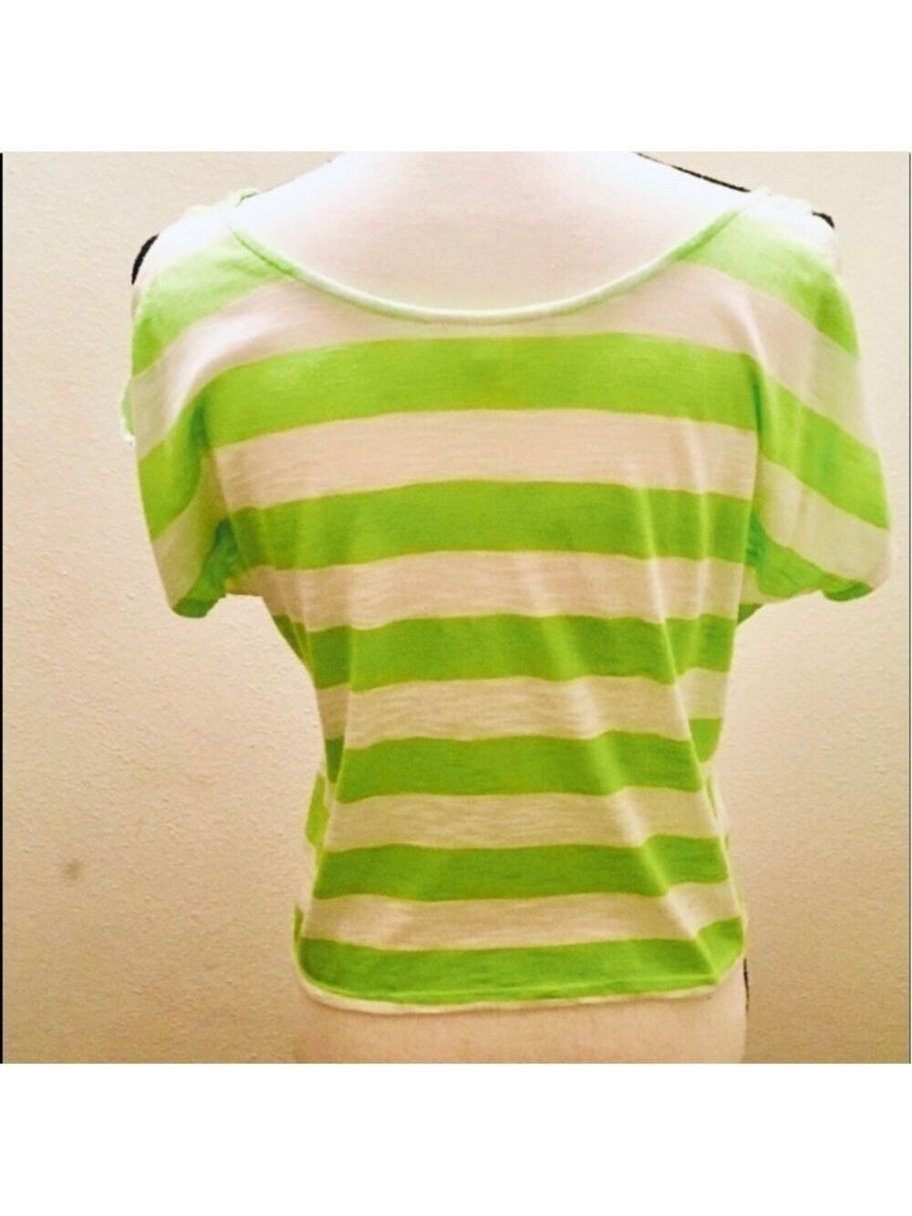 Derek Heart Neon Green Striped Cold Shoulder Tee - Picture 4 of 6